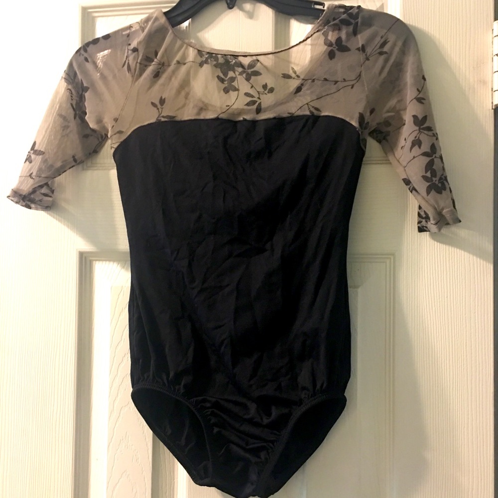 Natalie Mesh Short Sleeve Black Leotard